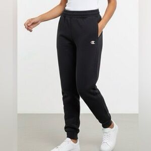 Champion Black Sweatpants, Ribbed Cuffs & Waistband, Logo, Back Pocket, Size Sm